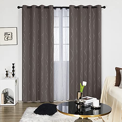 Living Room Curtains 108 Inch Long (Taupe/Wave Dots / 52"W x 108"L (Pack of 2))