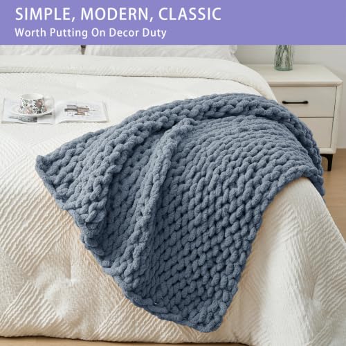 Chunky Knit Throw Blanket for Couch (Cold Sea Blue / 40"x40" (Small Size Throw）)