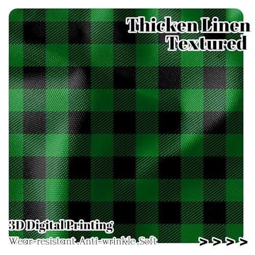 26 x 24 Inch Buffalo Plaid Check Kitchen Tier Curtains Short Gingham Rod Pocket Linen Window Curtains Small Rustic Window Treatment for Cafe Bathroom Basement Half Window Green Black 2 Panels (Deep Green / 26"W x 24"L (Pack of 2))