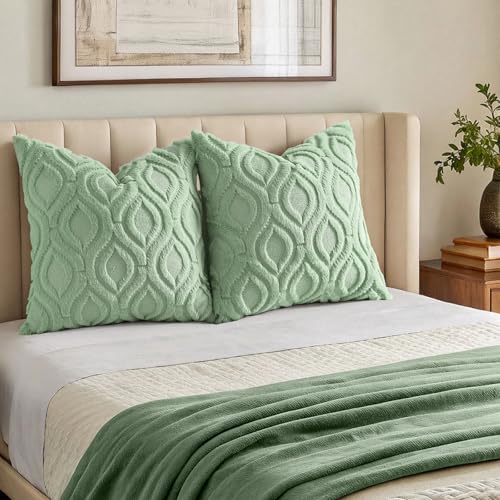 Faux Fur Plush Sage Green Throw Pillow Covers 20x20 Set of 2 (20" x 20" (Pack of 2) / Sage Green)