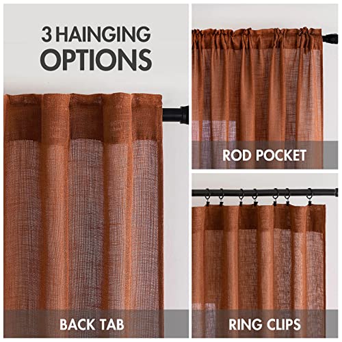 Burnt Orange Fall Linen Curtains 52x96 Inch for Bedroom Living Room (52"W x 96"L (Pack of 2) / Burnt Orange)