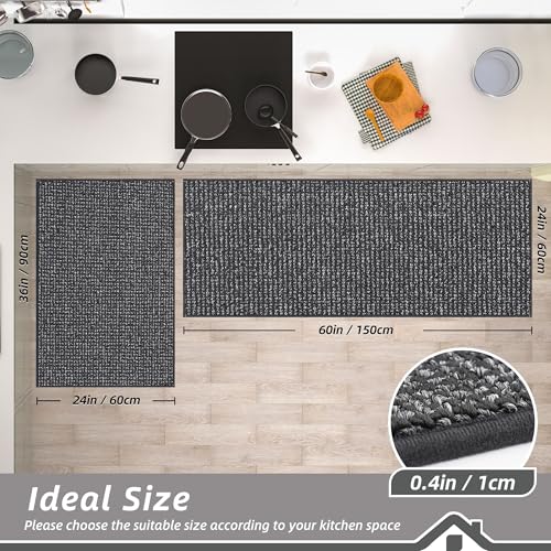 Kitchen Rugs and Mats 2PCS Non (Charcoal / 24"x36"+24"x60" (Rectangular))