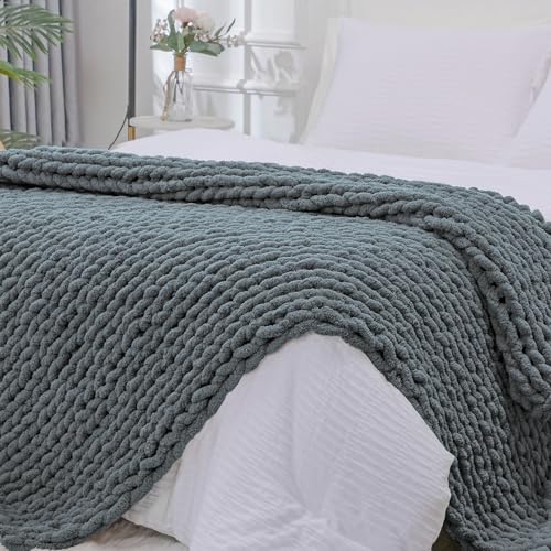 Chunky Knit Throw Blanket for Couch (Iron Gray / 40"x80" (Special Size Throw))
