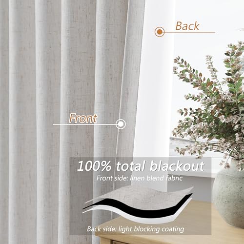 Extra Long 100% Natural Blackout Curtains 144 Inch Length 2 Panels Set Back Tab Thermal Insulated Black Out Tall Windows Drapes 12 FT Length for High Ceiling Living Room (Natural / 52"W x 144"L (Pack of 2))