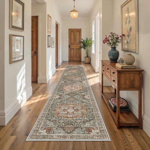 Hallway Runner Rug 2x12 Extra Long Washable Runner (Grey / 2' x 12' (Runner))