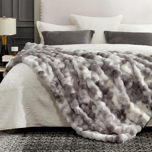 Faux Fur Throw Blanket for Couch (Tie-dye Taupe / Throw(50" x 60"))