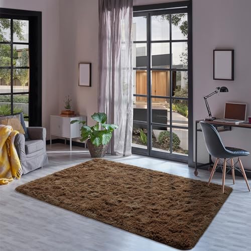 Fluffy Rug for Bedroom Living Room (3' x 5' / Brown)