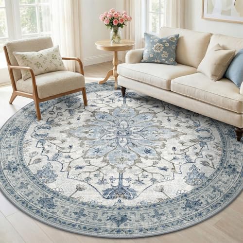 Washable Area Rug (Blue/White/Gray / 6' (Round))