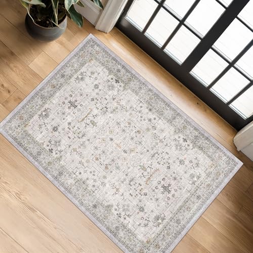 Washable 2x3 Throw Rugs for Entryway (2' x 3' (Rectangular) / Light Gray / Sage)