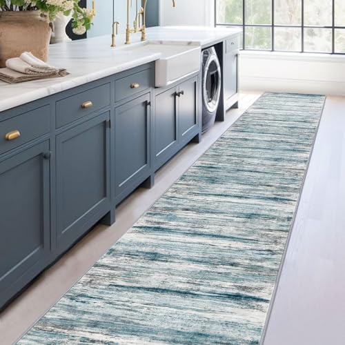 Modern Abstract Hallway Runner Rug (Blue / 2'8" x 16' (Runner))