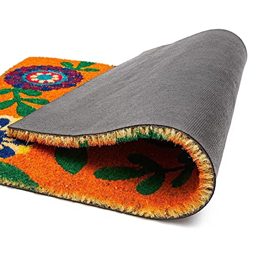 Floral Coir Door Mat (17 X 30 In, Natural & Modern)