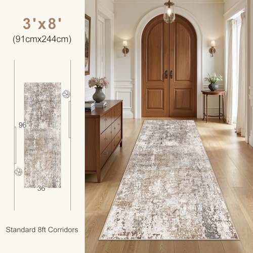 3x8 Washable Runner Rug for Hallway (Brown/Grey/Red / 3' x 8' (Runner))