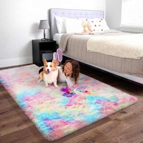 Rainbow Rug for Bedroom Girls (Rainbow / 4' x 6' (Rectangular))