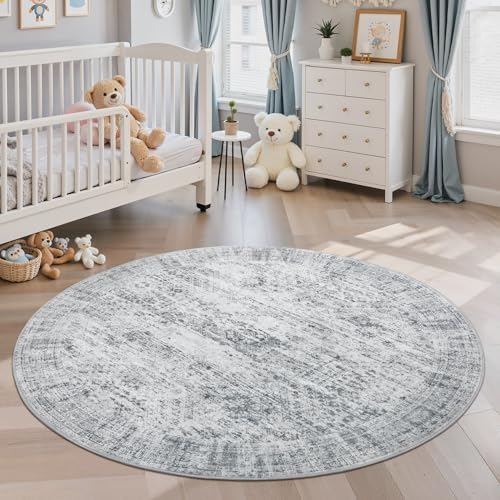 5x5 Grey Round Rug 6ft Circle Living Room Area Rugs Non (Grey / 5' (Round))