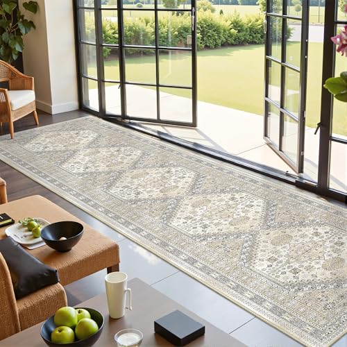 Hallway Runner Rug 2x12 Extra Long Washable Runner (Beige / 2' x 12' (Runner))