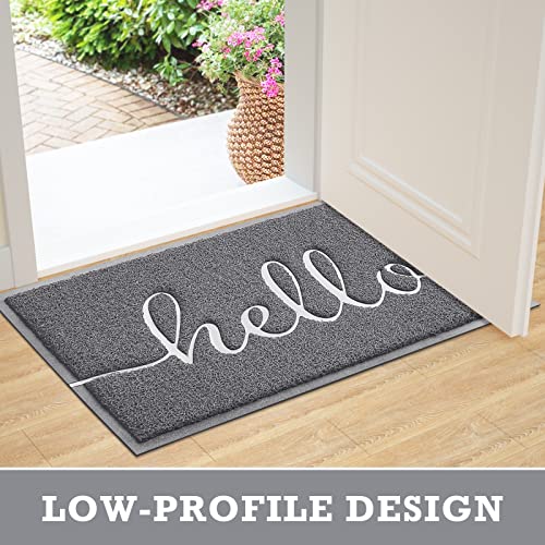 Grey Door Mat Welcome Mats Outdoor Indoor Doormat for Entryway Floor Mat (Grey Hello / 2' x 3' (Rectangular))