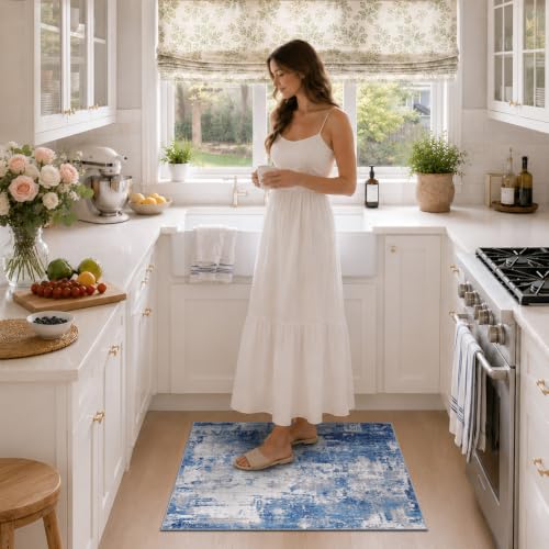 Washable 2'x3' Abstract Area Rug for Living Room Blue Gray (Blue/Gray / 2' x 3' (Rectangular))