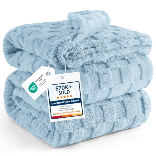 Checkered Soft King Size Blankets for Bed (Light Blue / King (108" X 90"))