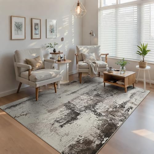 Living Room Rug 5x8 Coffee Area Rug Machine Washable Boho Rug Non Slip Abstract Vintage Indoor Large Rugs for Bedroom (Coffee / 5' x 8' (Rectangular))