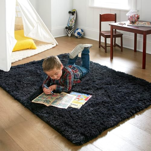 Black Area Rugs for Bedroom Living Room (3- Black / 4' x 6' (Rectangular))