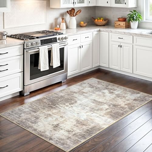 Abstract Area Rug 3x5 Ft Washable Rugs for Entryway Indoor (Gold/Yellow/Brown/Beige/White / 3' x 5' (Rectangular))