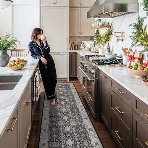 Hallway Washable Runner Rug (3' x 10' (Rectangular) / Black/Navy)