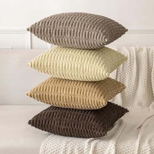 Corduroy Decorative Throw Pillow Covers 18x18 Dark Brown Pack of 2 (Dark Brown / 18" x 18" (Pack of 2))
