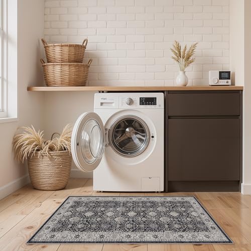 Entryway 2x4 Washable Area Rug (2x4 / Black/Navy)