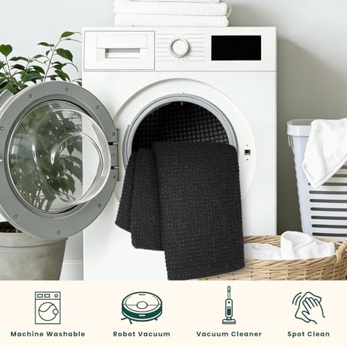 Runners for Hallways 2x6 ft Washable Kitchen Runner Non Slip Rubber Backed Hall Runners Cotton Entryway Runner Rugs Floor Carpet for Indoor Backdoor Bedroom Kitchen (Black/Dark Grey / 2' x 6' (Runner))