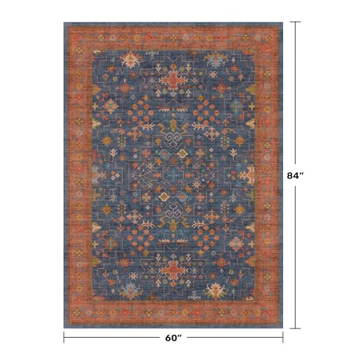 Navy Blue Area Rug 5x7 Living Room Rug (5' x 7' (Rectangular) / Blue / Terracotta)