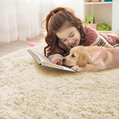 Cream Round Rugs for Bedroom (8 Ft Round / Cream)
