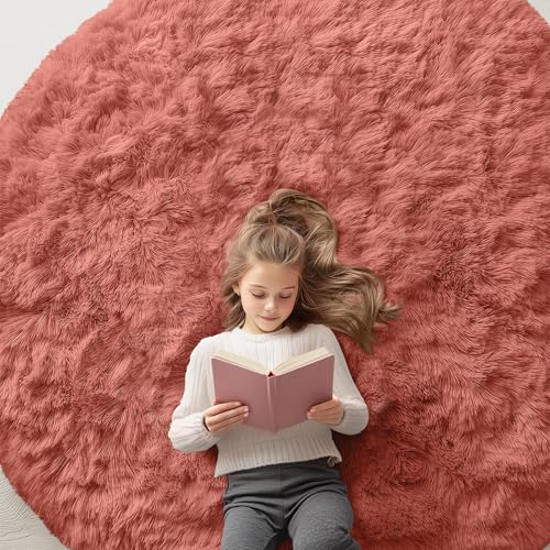 Rust Red Round Rugs for Bedroom (6 Ft Round / Rust Red)