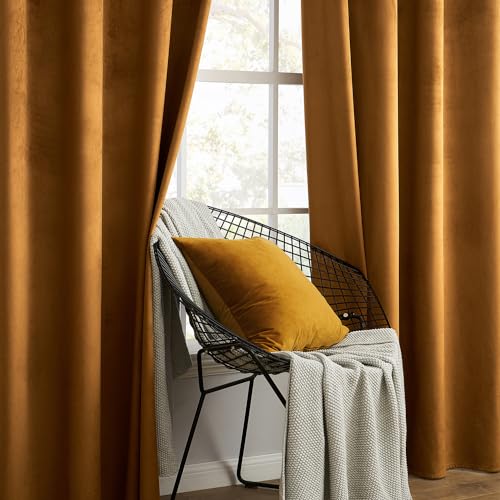 Velvet Curtains Golden Brown 52 x 108 Inch Length Set of 2 (Golden Brown / 52"W x 108"L (Pack of 2))