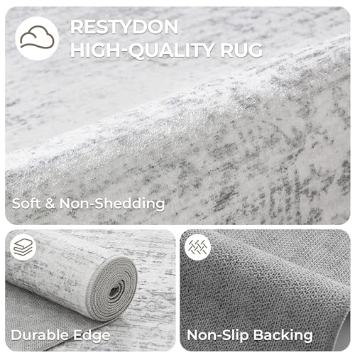 2x8 Runner Rug Non Slip (Light Grey/White / 2' x 8' (Runner))
