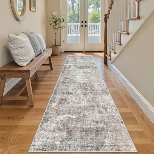 Runner Rug 2'6"x8' Kitchen Hallway Runners Abstract Pink (Pink/Grey / 2'6" x 8' (Runner))