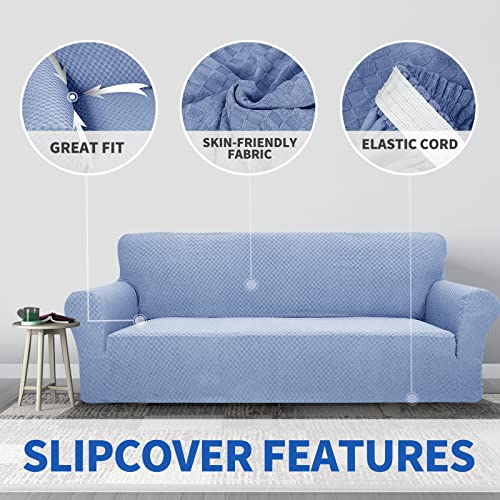 1 Piece Jacquard Couch Covers for 3 Cushion Couch High Stretch Sofa Cover for Pets Dogs Anti Slip Extra Large Sofa Slipcovers Furniture Protector (X-Large (91"-112") / Dusty Blue（see Picture）)