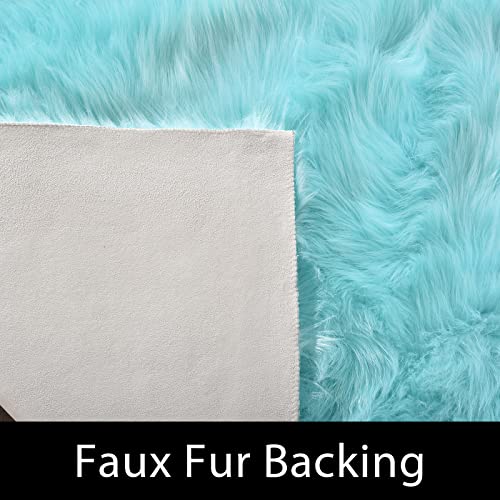 Light Blue Area Rug 6x9 Faux Fur Teal Rugs for Living Room Washable Shag Fluffy Rugs for Bedroom Dorm Fuzzy Soft Rug Home Decor Rectangle (6' x 9' (Rectangular) / Light Blue)