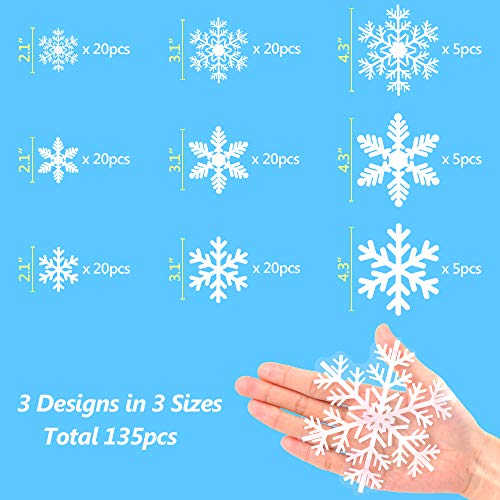 135Pcs Christmas Decorations Window Clings Snowflakes Window Decals (White)