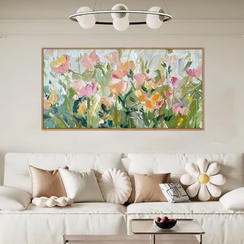 Floral Framed Canvas Wall Art (Green and Pink Floral / 40"L x 20"W)