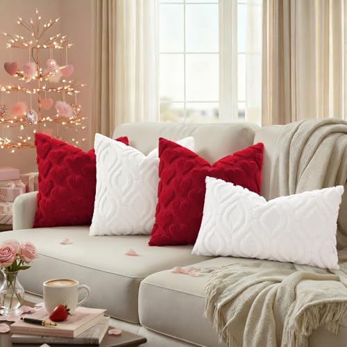 Red Heart Cute Girl Faux Fur Throw Pillow Covers 20x20 Set of 2 (Red Heart / 20" x 20" (Pack of 2))