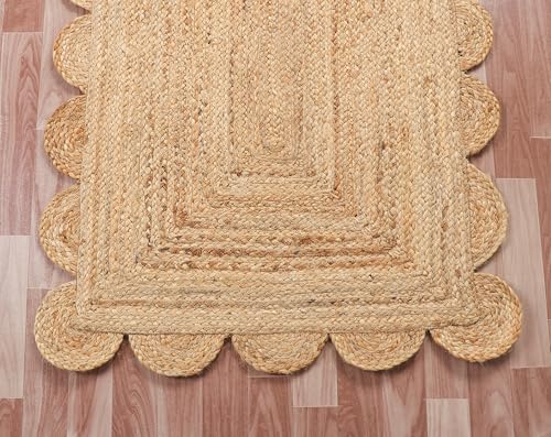Hand Woven Natural Jute Scalloped Rug (Beige / 3' x 5' (Scalloped))