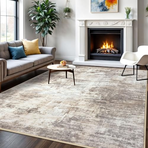 Abstract Area Rugs 6x9 Ft Washable Rugs for Living Room (Gold/Yellow/Brown/Beige/White / 6' x 9' (Rectangular))