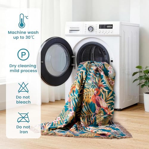Boho Throw Blanket 50"x60" Vintage Jungle Bird Blanket for Couch (Jungle Jewel / 50"x60")