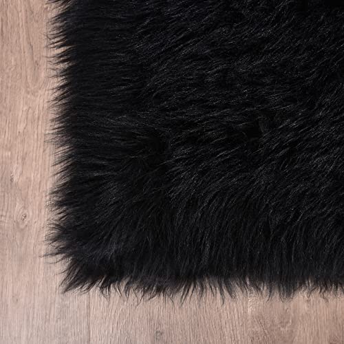 Black Round Rug 4ft Circle Fluffy Fuzzy Furry Rug for Bedroom Living Room Dorm Faux Sheepskin Fur Shaggy (4' (Round) / Black)