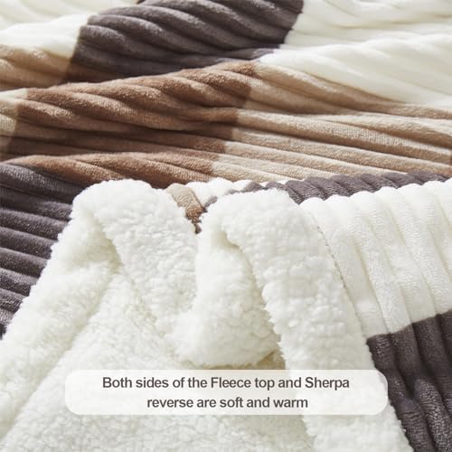 Sherpa Blanket Twin Plaid Thick Bed Blanket (Beige Check / 60"*80")