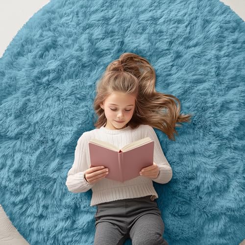 Slate Blue Round Rugs for Bedroom (7 Ft Round / Slate Blue)