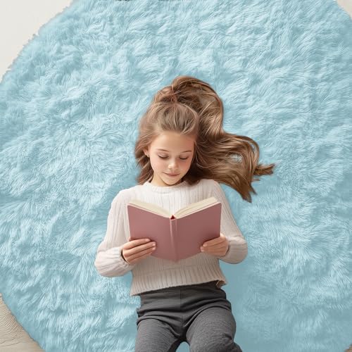Light Blue Round Rugs for Bedroom (5 Ft Round / Light Blue)