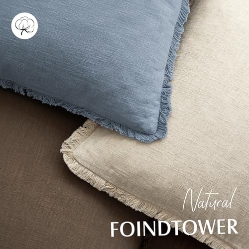 Decorative Linen Fringe Throw Pillow Covers 22×22 Misty Blue (22" x 22" (Pack of 2) / Spring Lake)