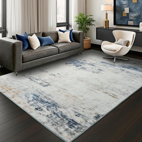 4x6 Washable Non Slip Abstract Area Rugs for Bedroom Living Room (Blue / White / 4' x 6' (Rectangular))