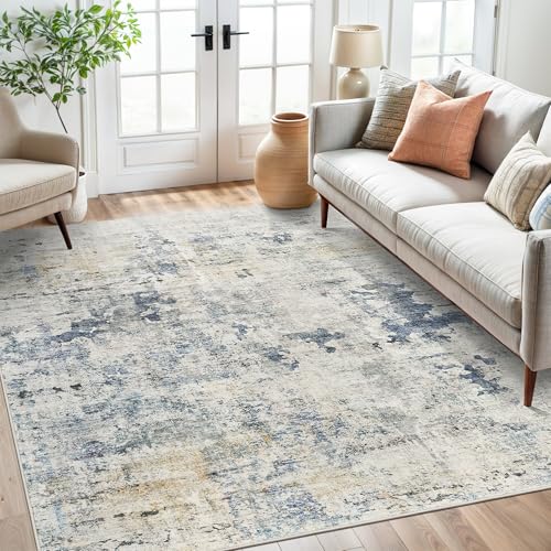 Abstract Area Rug 6x9 for Living Room Washable Rugs Blue (Blue/Yellow / 6' x 9' (Rectangular))